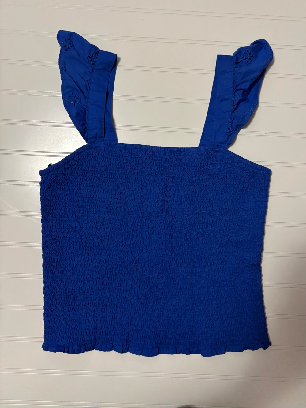 Old Navy Royal Blue Smocked Crop Tank with Eyelet Ruffle Straps